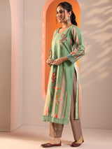Libas Green Abstract Printed Crepe Straight Suit Set With Dupatta