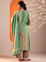 Libas Green Abstract Printed Crepe Straight Suit Set With Dupatta