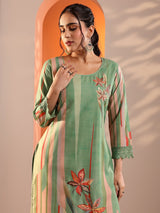 Libas Green Abstract Printed Crepe Straight Suit Set With Dupatta