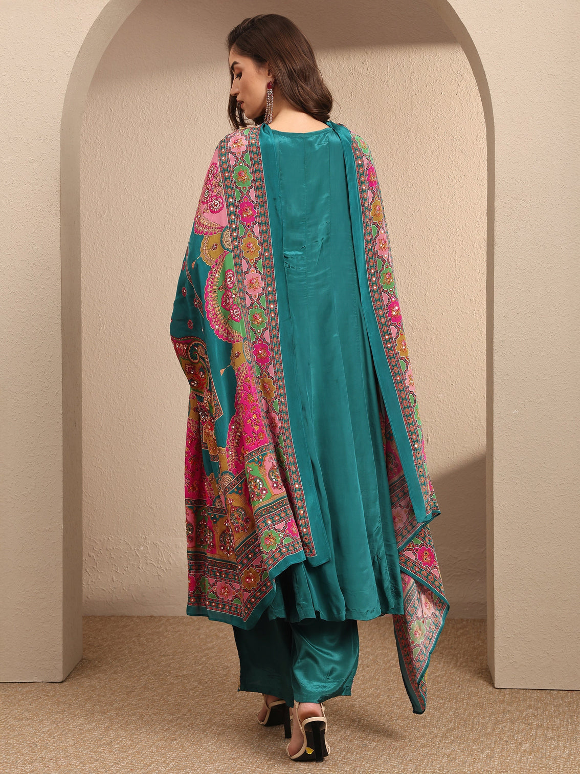 Mameraa Art Blue Embroidered Crepe Anarkali Suit Set With Dupatta