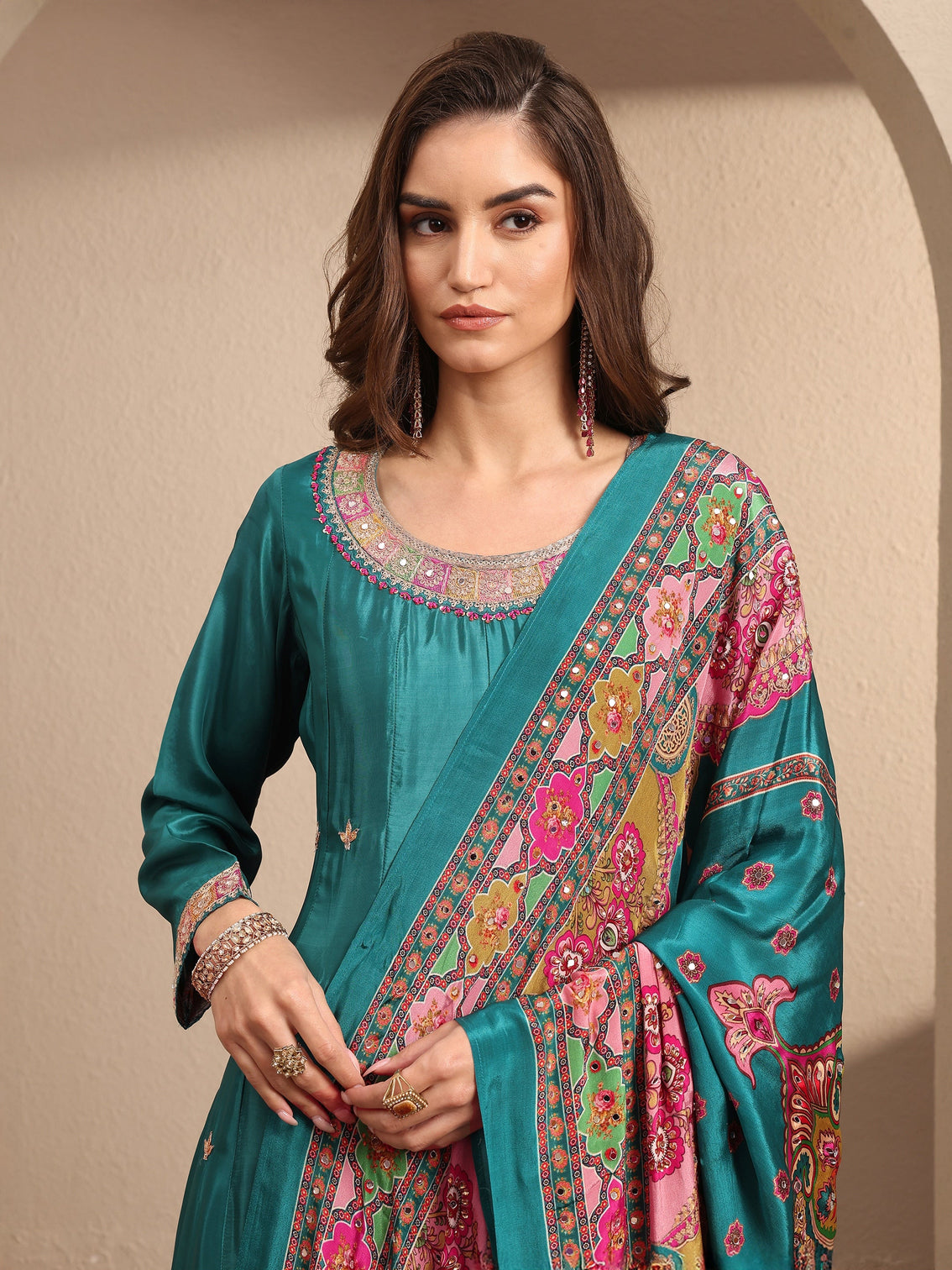 Mameraa Art Blue Embroidered Crepe Anarkali Suit Set With Dupatta