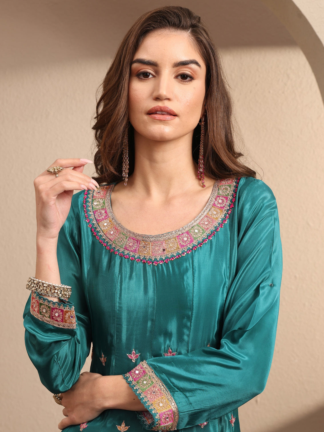 Mameraa Art Blue Embroidered Crepe Anarkali Suit Set With Dupatta