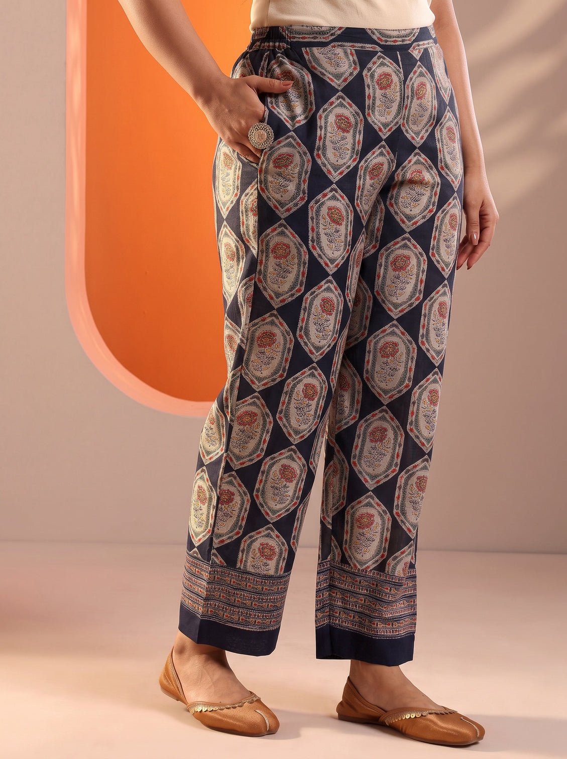 Plus Size Navy Blue Embellished Silk Blend Straight Suit Set With Dupatta