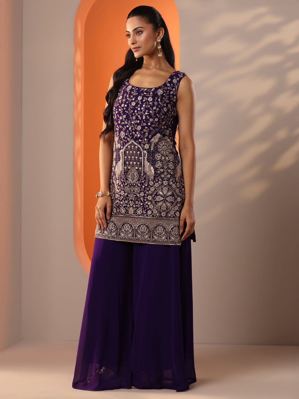 Mameraa Burgundy Embellished Georgette Straight Suit Set With Dupatta