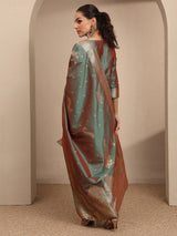 Libas Green Woven Design Silk Blend Straight Suit Set With Dupatta