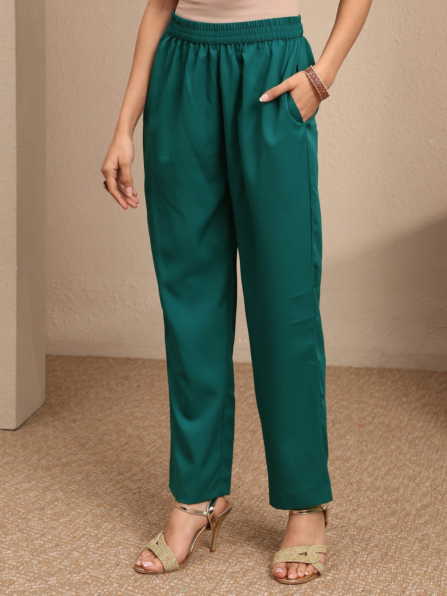 Libas Green Woven Design Silk Blend Straight Suit Set With Dupatta