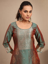 Libas Green Woven Design Silk Blend Straight Suit Set With Dupatta
