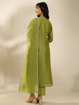 Libas Green Embroidered Silk Blend Straight Suit Set With Dupatta
