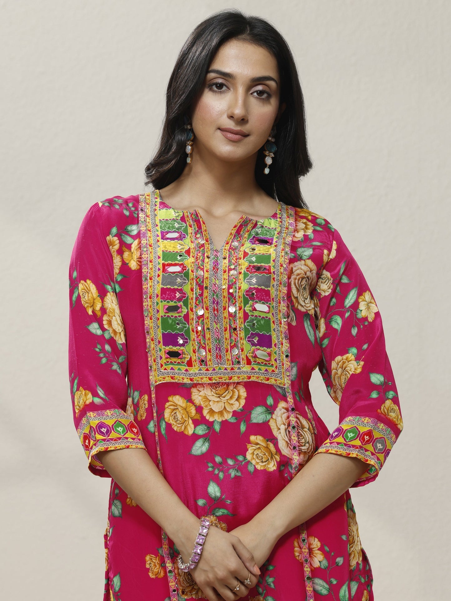 Libas Pink Printed Chinon Straight Suit Set With Dupatta
