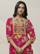 Libas Pink Printed Chinon Straight Suit Set With Dupatta