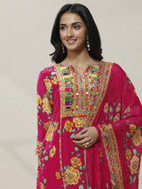 Libas Pink Printed Chinon Straight Suit Set With Dupatta