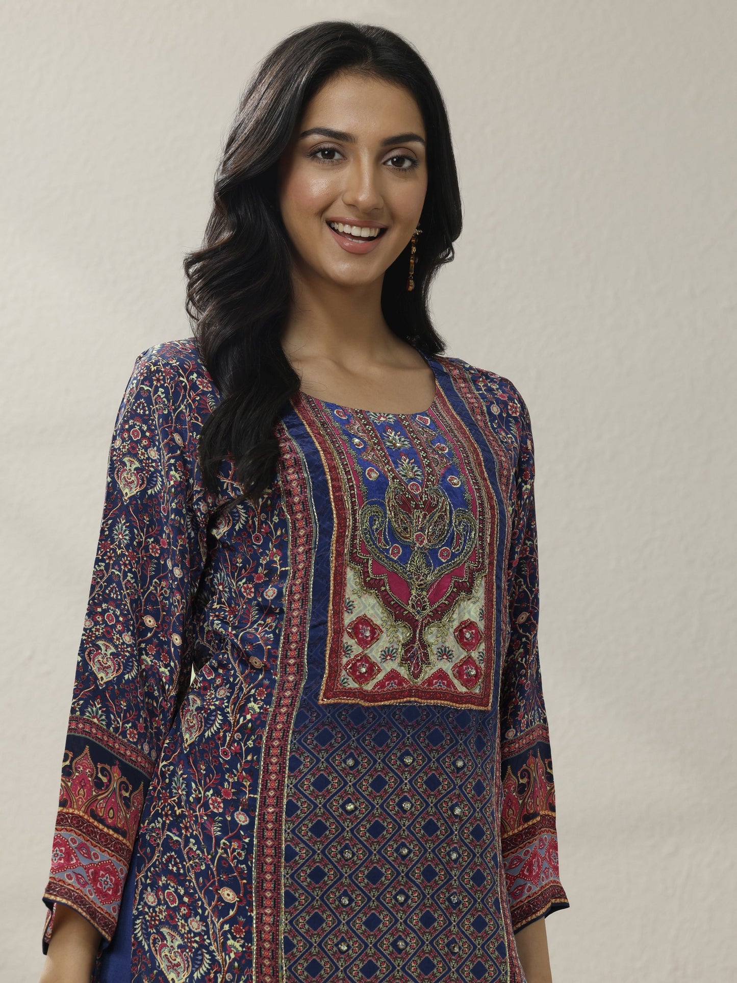 Libas Blue Printed Muslin Straight Suit Set With Dupatta