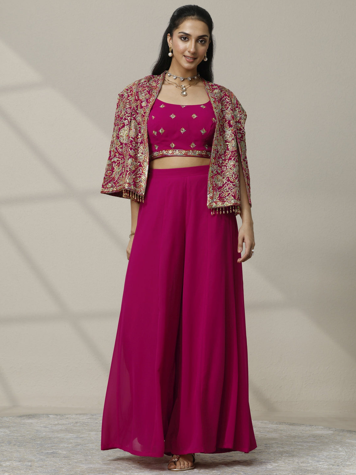 Mameraa Art Pink Embroidered Silk Blend Co-Ord Set