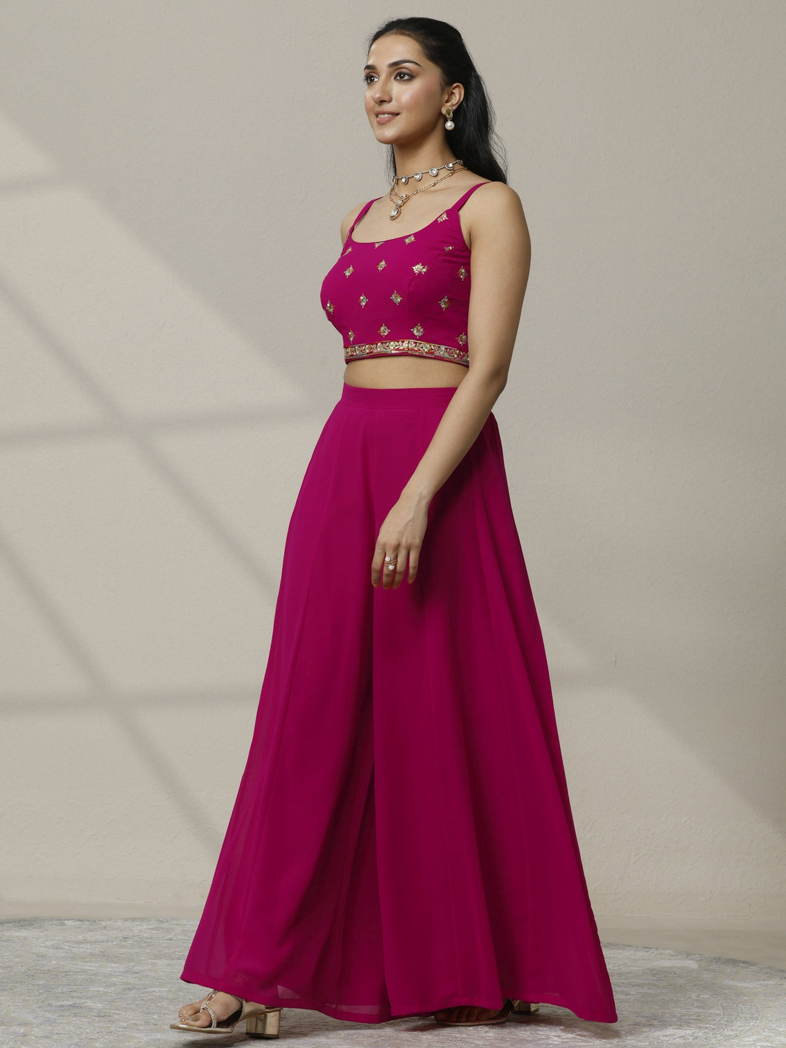 Mameraa Art Pink Embroidered Silk Blend Co-Ord Set