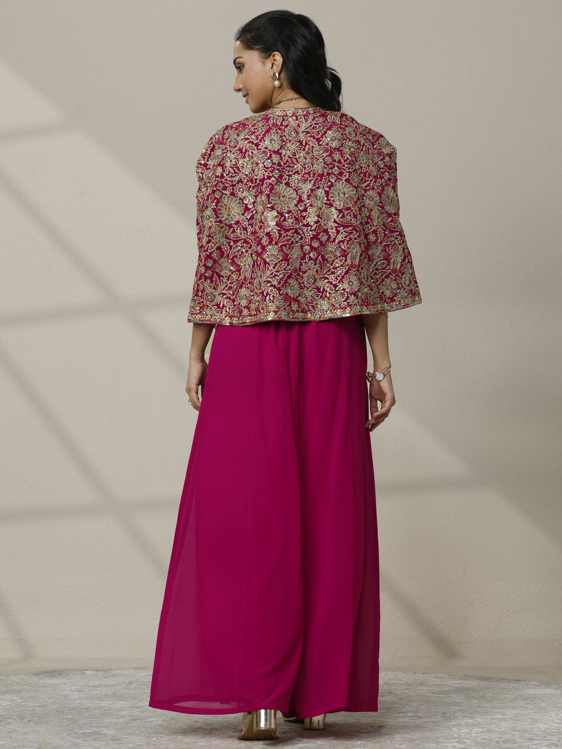 Mameraa Art Pink Embroidered Silk Blend Co-Ord Set