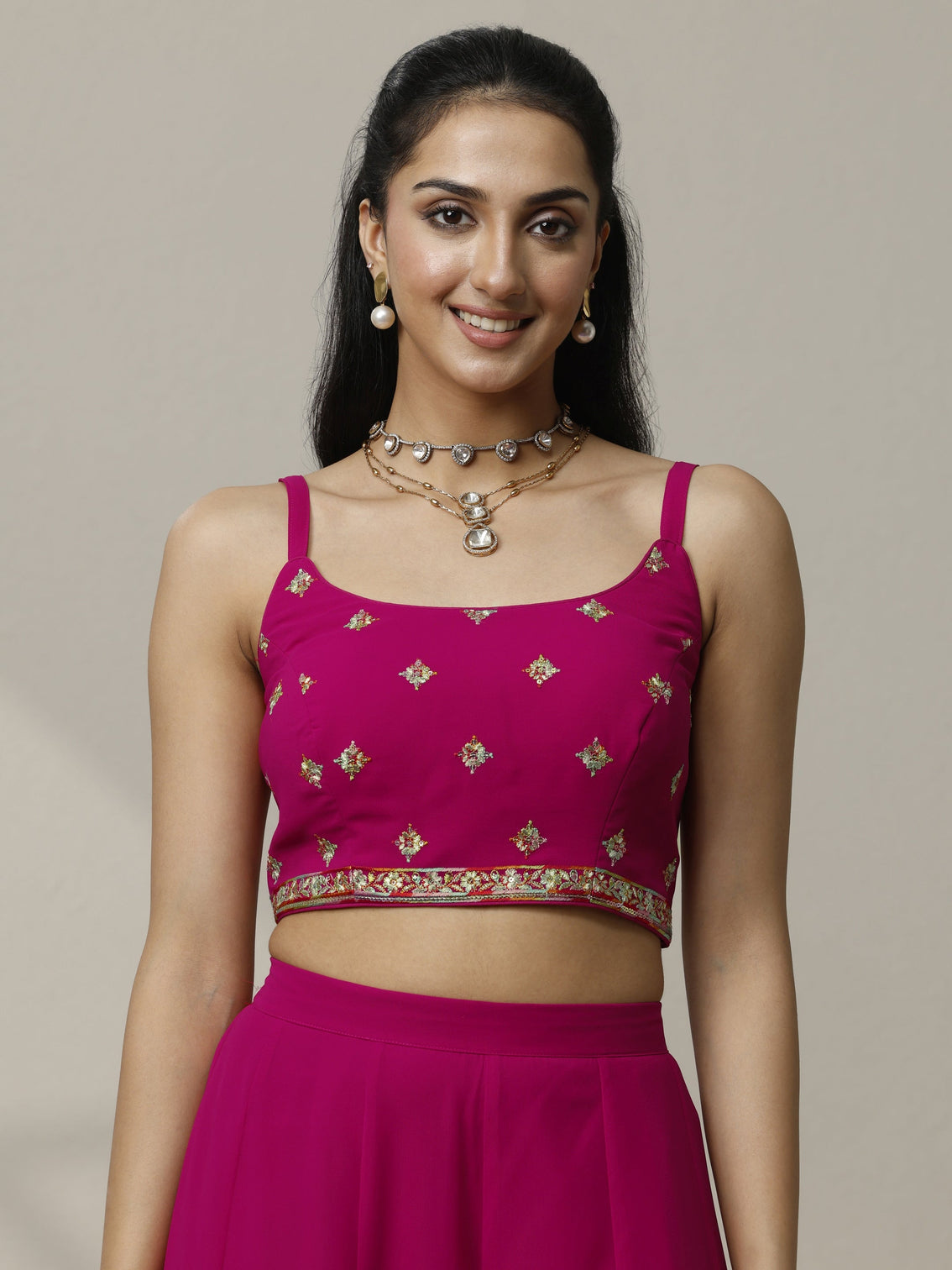 Mameraa Art Pink Embroidered Silk Blend Co-Ord Set