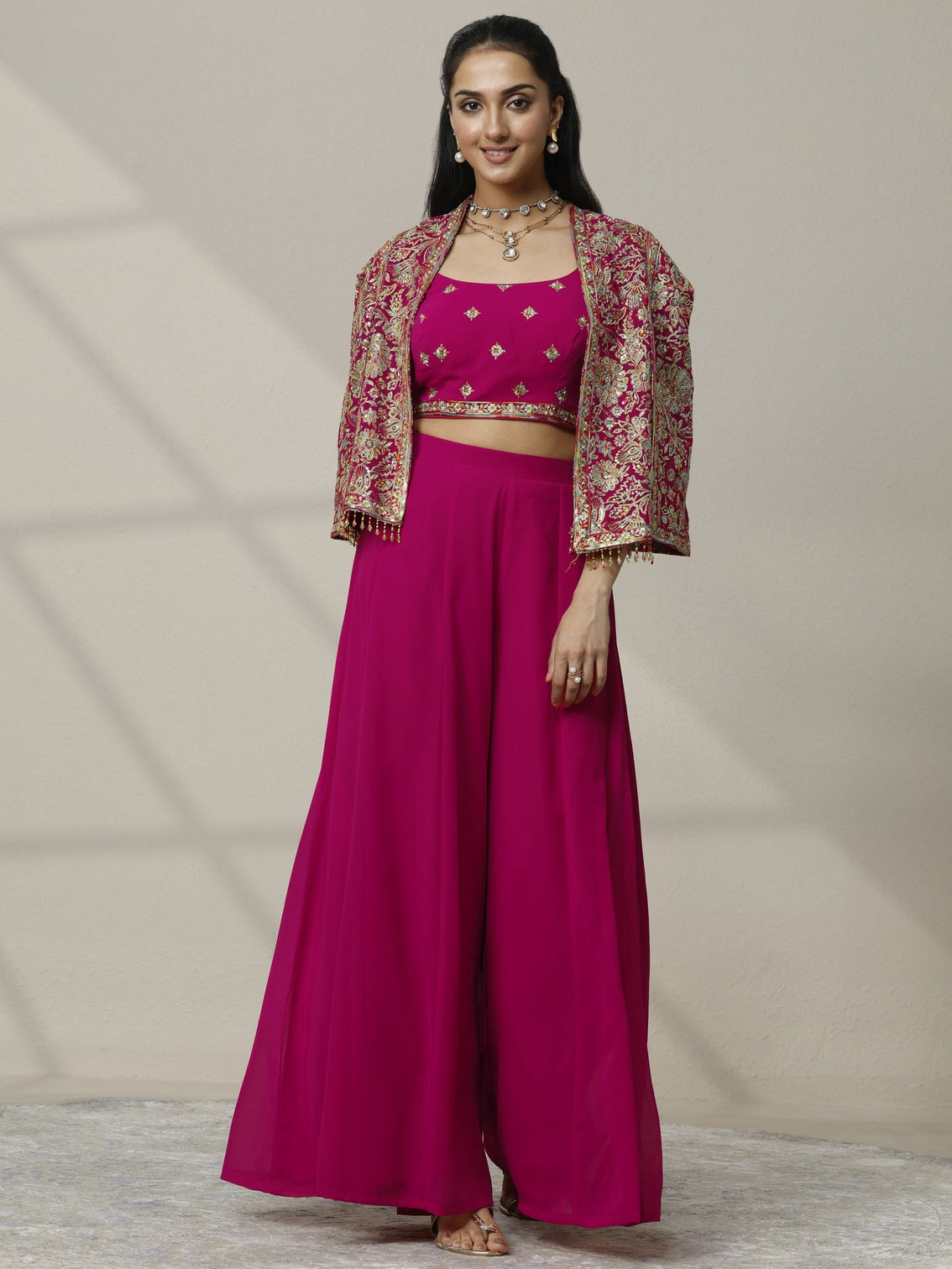 Mameraa Art Pink Embroidered Silk Blend Co-Ord Set