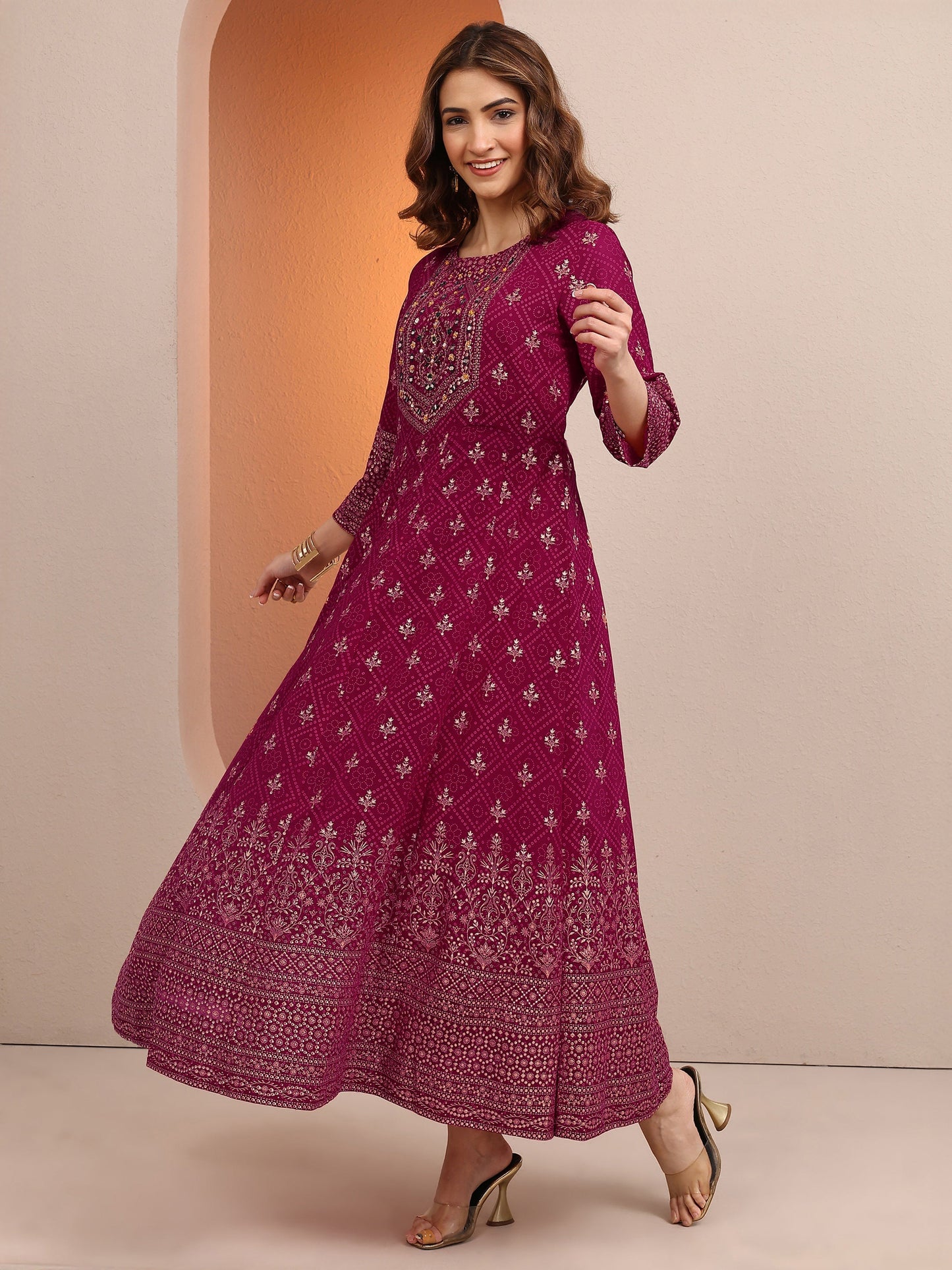 Libas Pink Embroidered Georgette Anarkali Suit Set With Dupatta