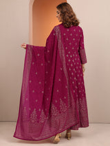 Libas Pink Embroidered Georgette Anarkali Suit Set With Dupatta