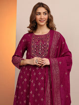 Libas Pink Embroidered Georgette Anarkali Suit Set With Dupatta