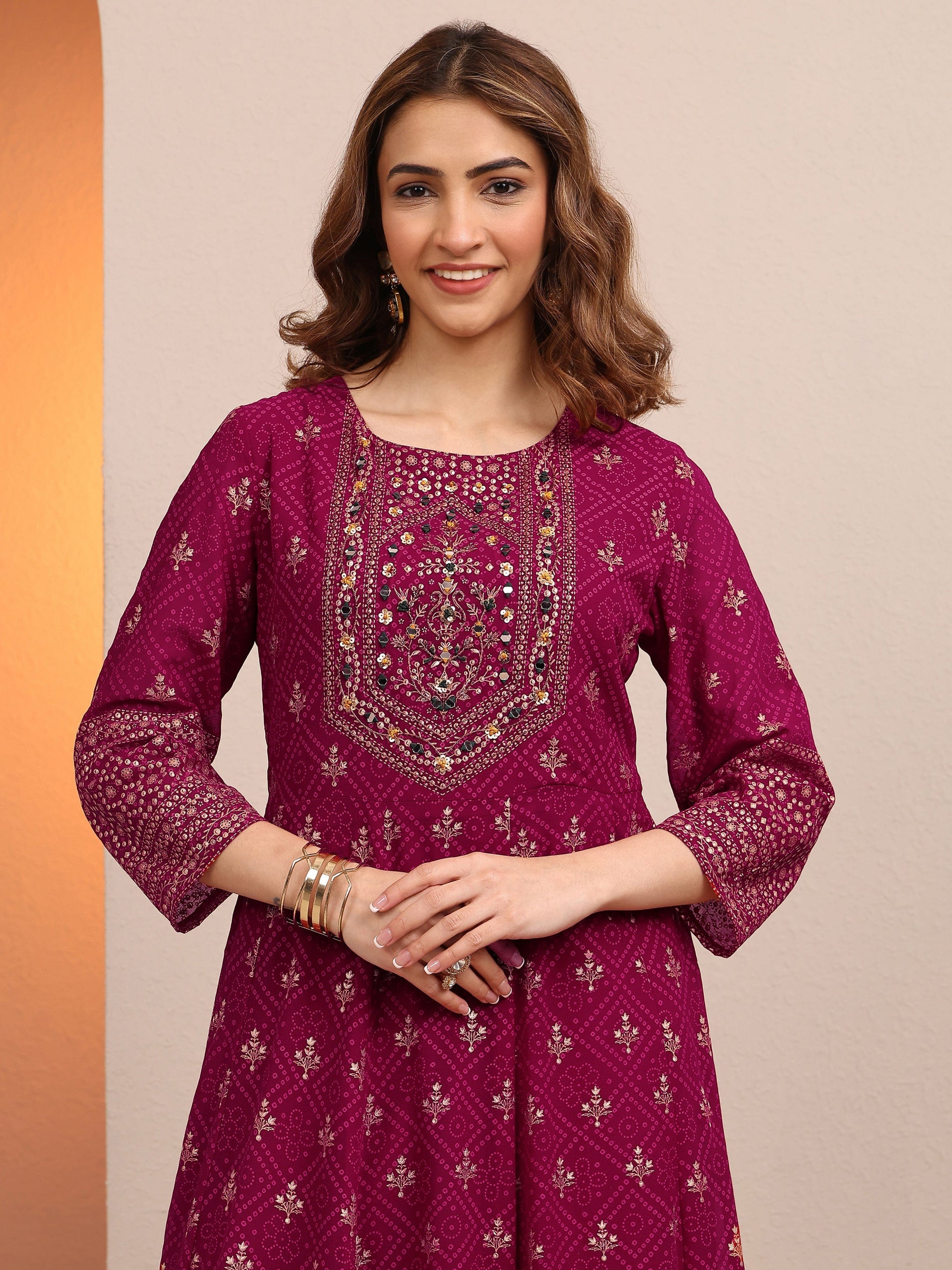 Libas Pink Embroidered Georgette Anarkali Suit Set With Dupatta