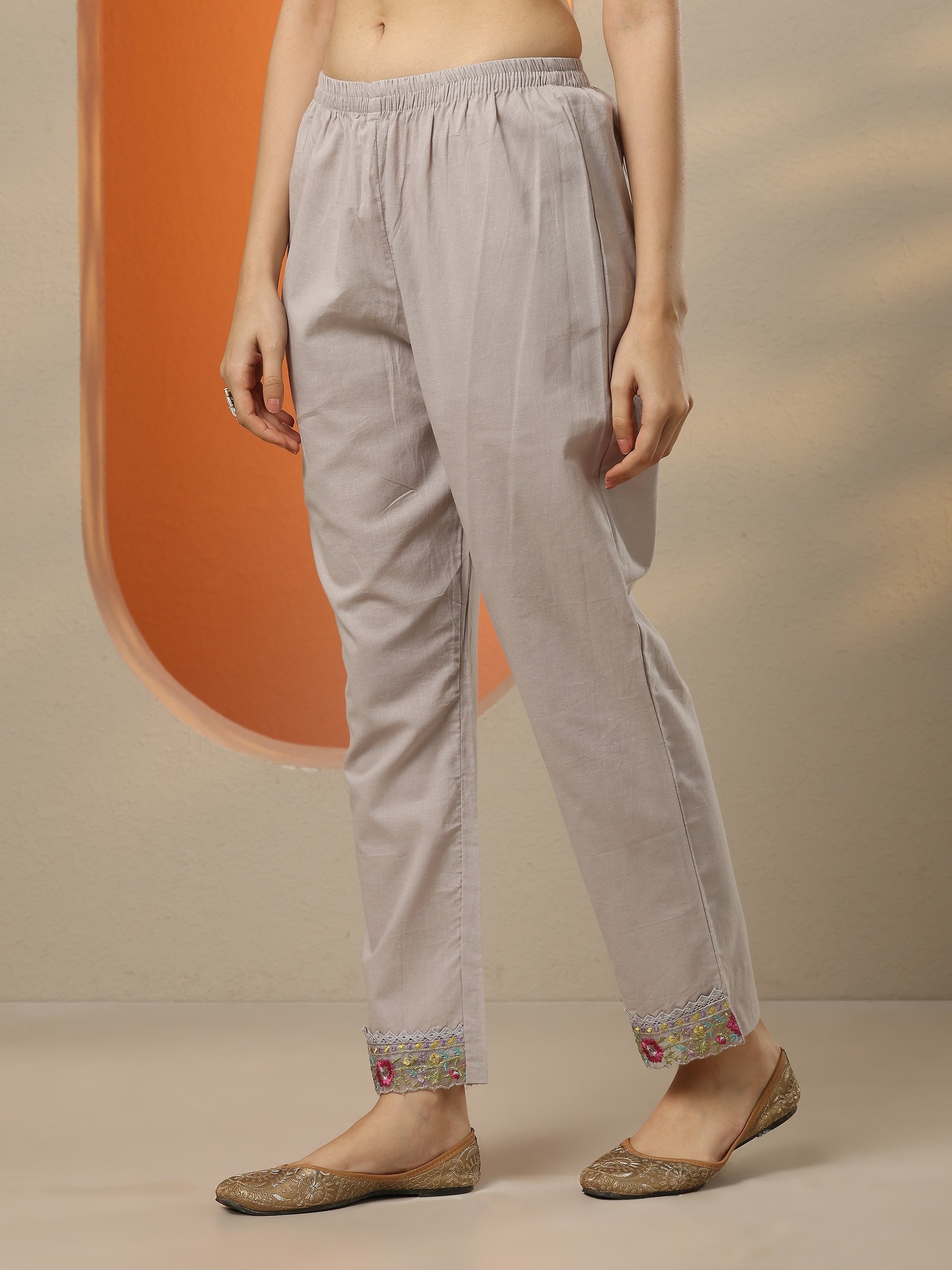 Libas Grey Embroidered Cotton Straight Suit Set With Dupatta
