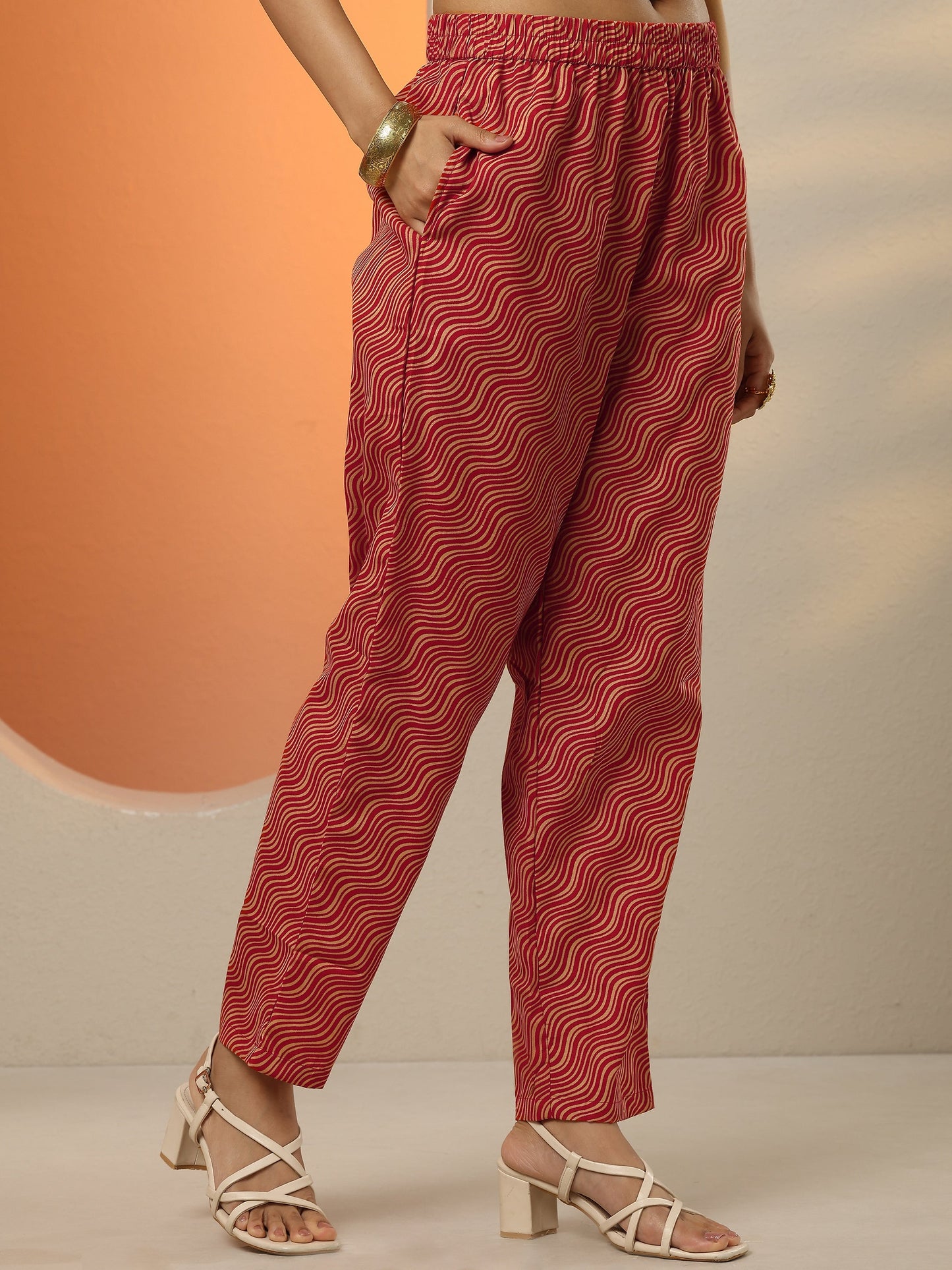 Libas Red Printed Cotton Blend  Straight Suit Set With Dupatta