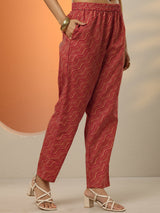 Libas Red Printed Cotton Blend  Straight Suit Set With Dupatta