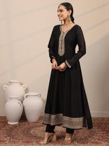 Libas Black Yoke Design Silk Blend  Anarkali Suit Set With Dupatta