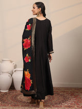 Libas Black Yoke Design Silk Blend  Anarkali Suit Set With Dupatta