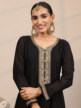 Libas Black Yoke Design Silk Blend  Anarkali Suit Set With Dupatta
