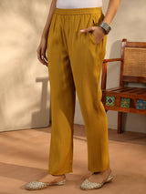 Libas Mustard Printed Silk Blend Straight Suit Set With Dupatta