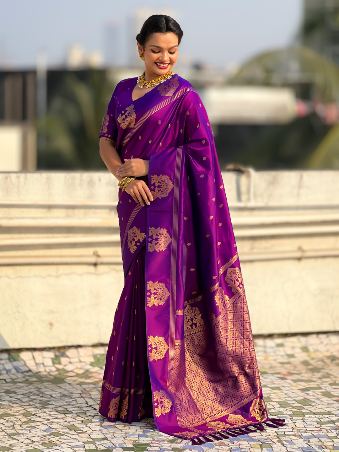 Purple soft silk traditional zari woven saree