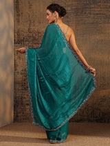 Libas Green Solid Satin Saree With Unstitched Blouse Piece
