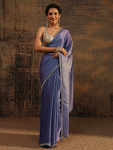 Libas Lavender Solid Satin Saree With Unstitched Blouse Piece
