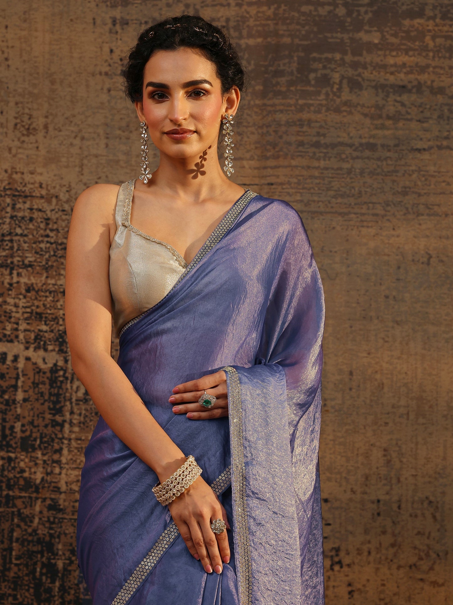 Libas Lavender Solid Satin Saree With Unstitched Blouse Piece