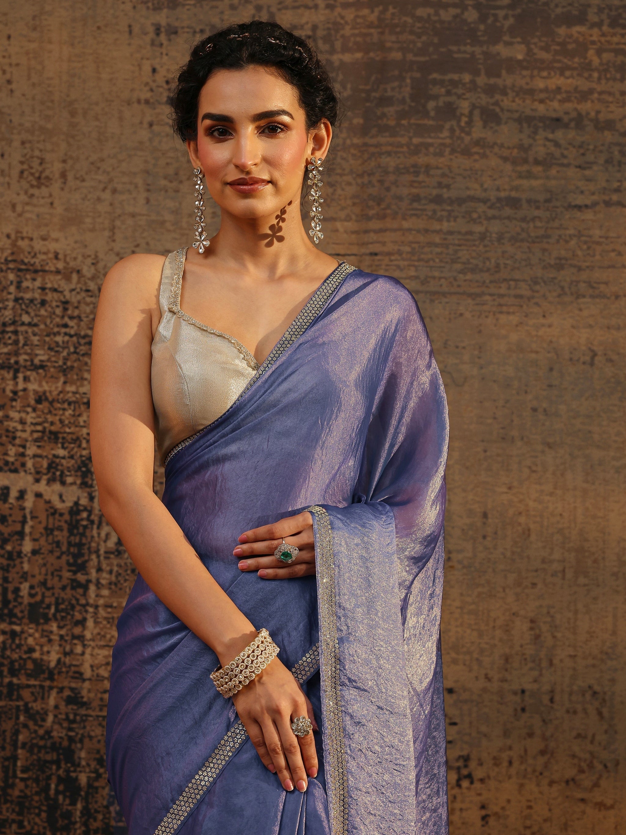 Libas Lavender Solid Satin Saree With Unstitched Blouse Piece