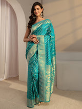 Libas Green Banarasi Silk Blend Saree With Unstitched Blouse Piece