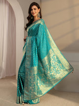 Libas Green Banarasi Silk Blend Saree With Unstitched Blouse Piece