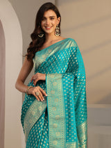 Libas Green Banarasi Silk Blend Saree With Unstitched Blouse Piece