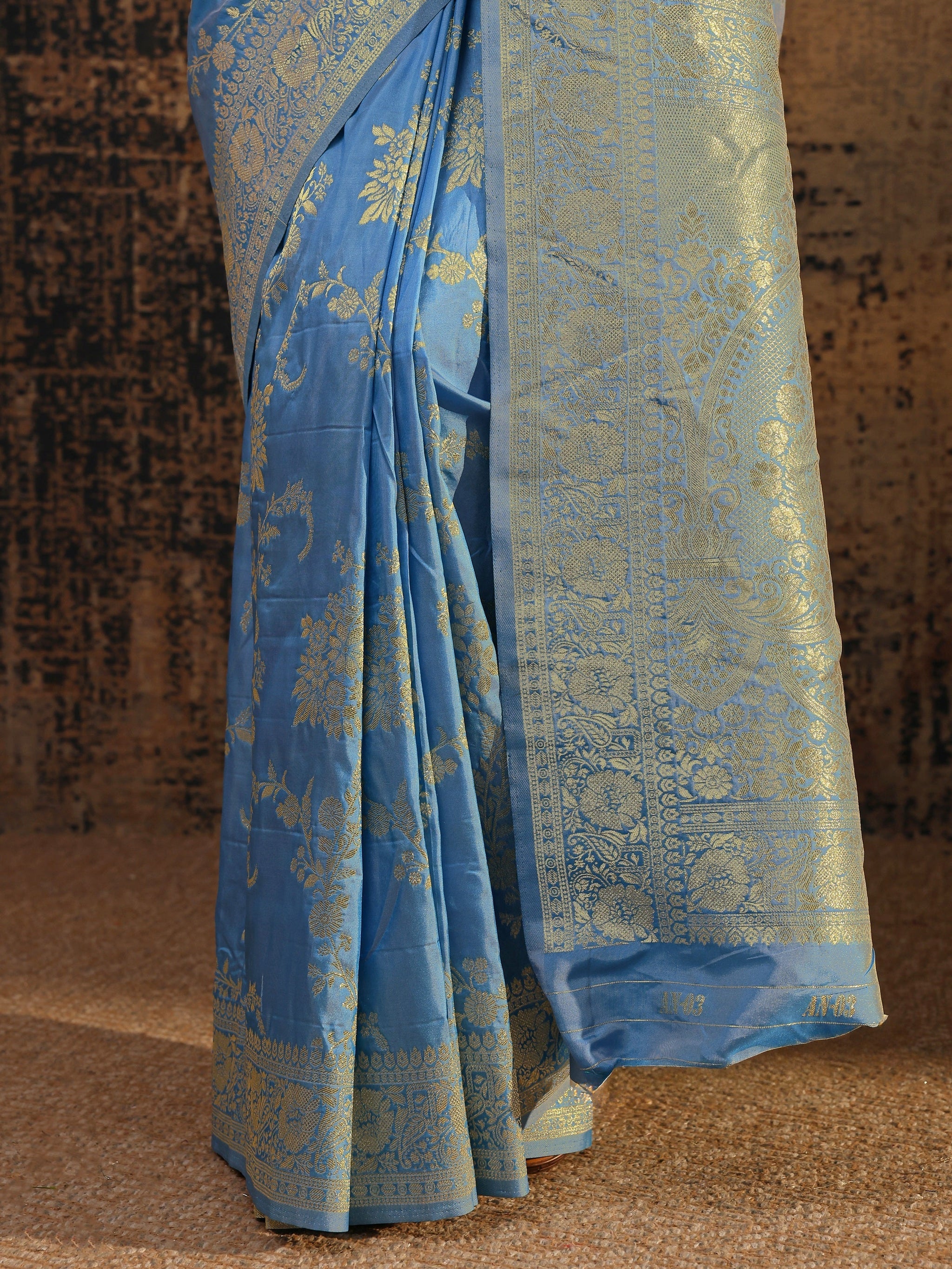 Libas Blue Floral Woven Design Silk Blend Saree With Unstitched Blouse Piece