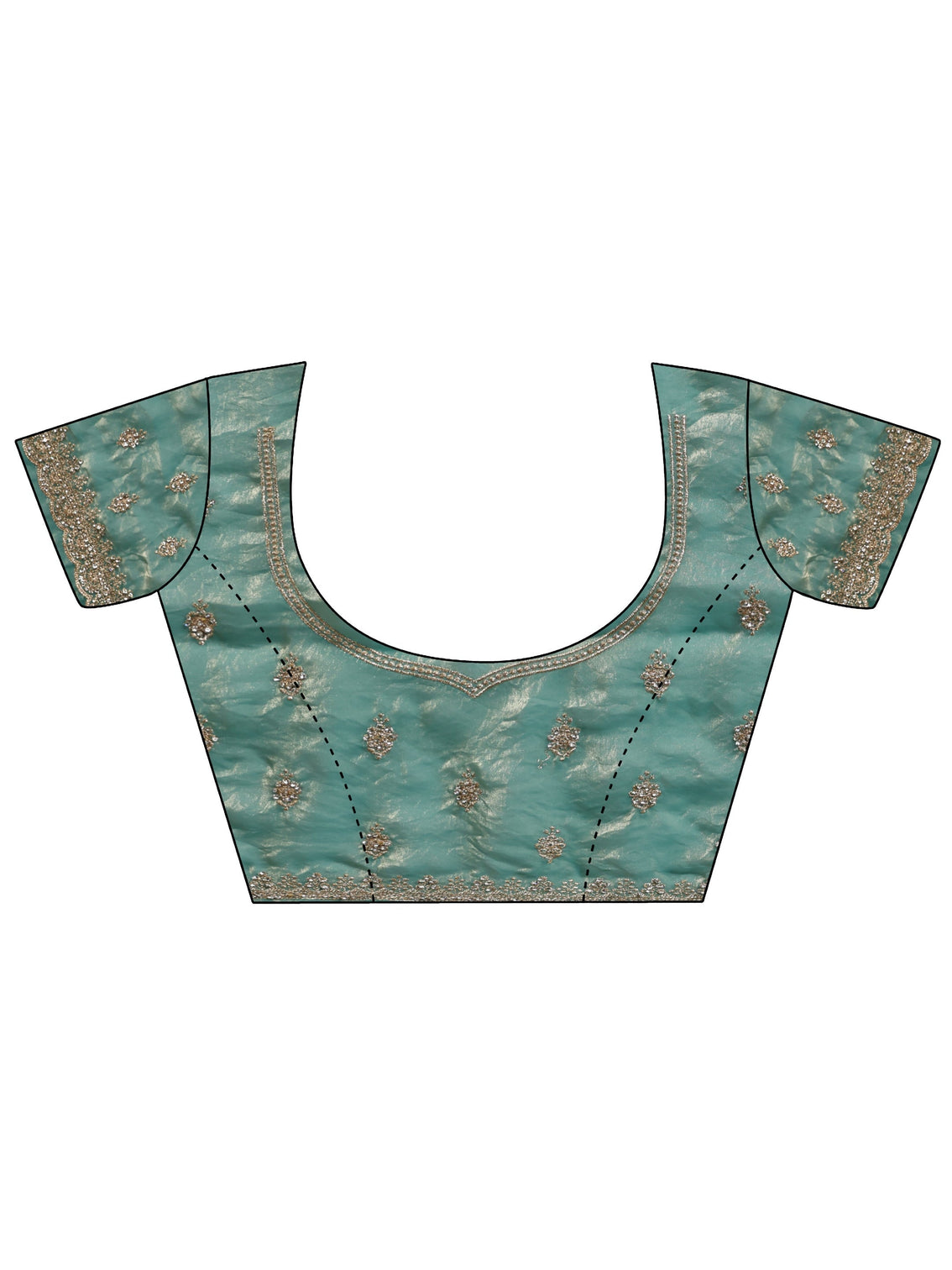 Mameraa Art Sea Green Embellished Tissue Saree With Unstitched Blouse Piece