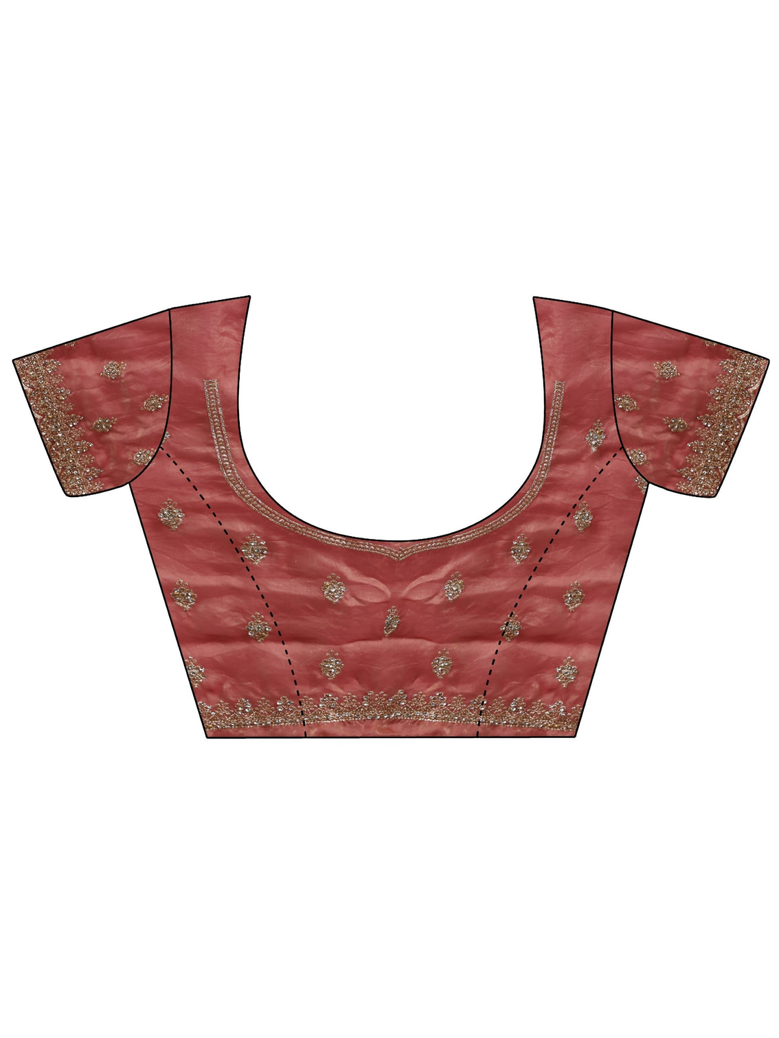 Mameraa Art Peach Embellished Tissue Saree With Unstitched Blouse Piece