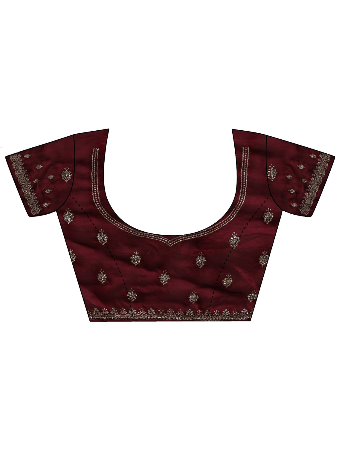 Mameraa Art Maroon Embellished Tissue Saree With Unstitched Blouse Piece