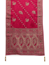 Libas Art Green Banarasi Satin Sareewith Unstiched Blouse Piece And Dupatta