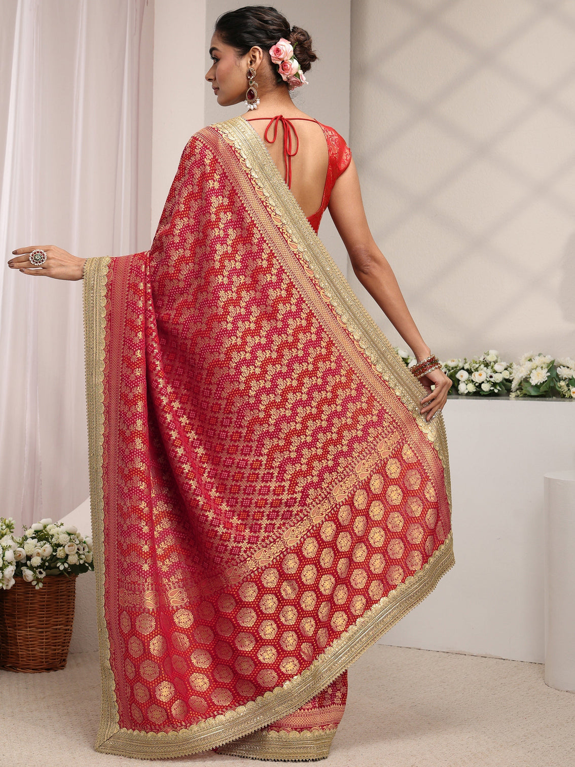 Mameraa Art Red Woven Design Satin Saree With Unstitched Blouse Piece