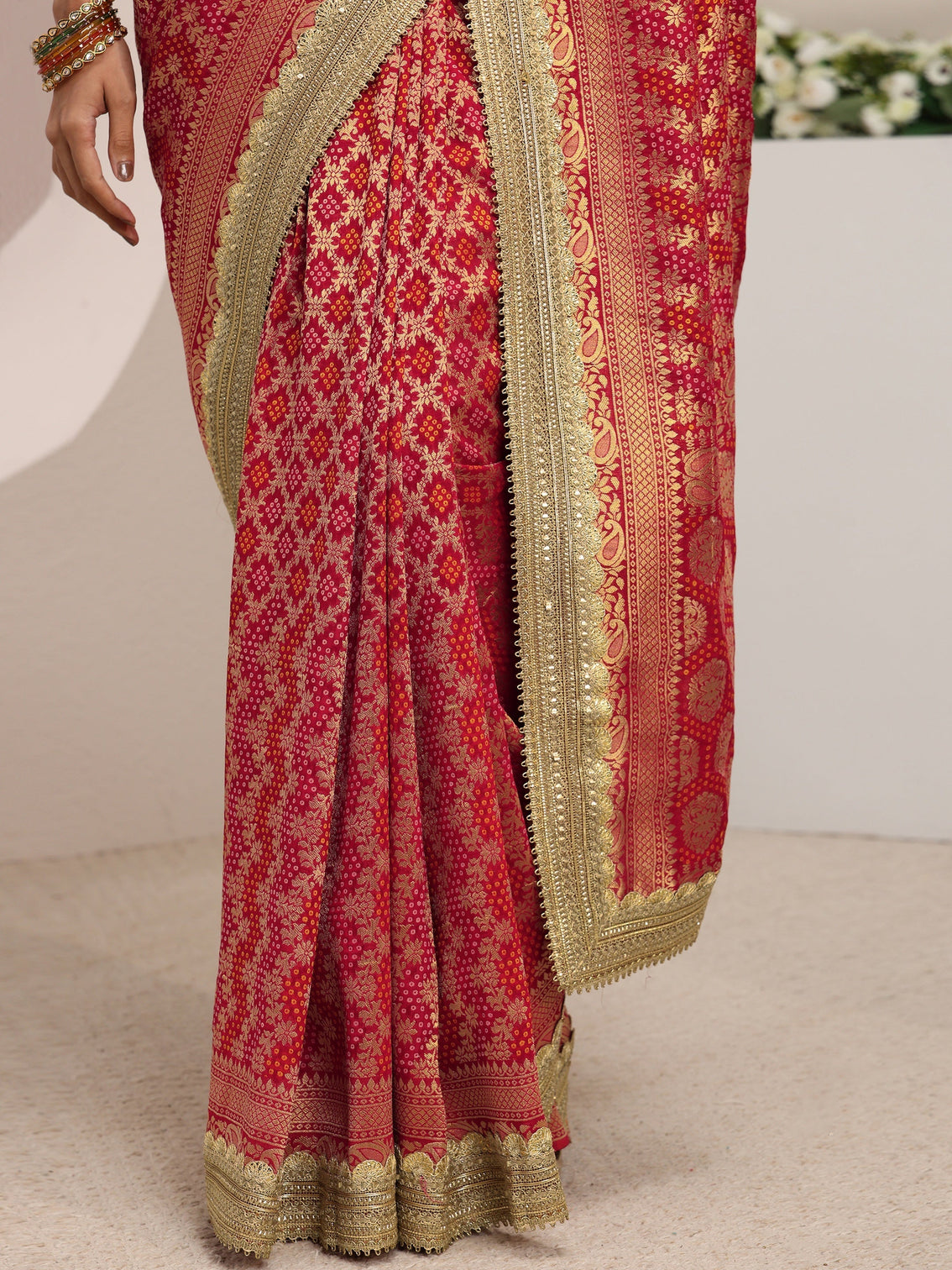 Mameraa Art Red Woven Design Satin Saree With Unstitched Blouse Piece