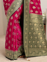 Libas Art Pink Ethnic Woven Design Satin Saree With Unstitched Blouse Piece
