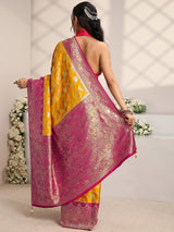 Libas Art Mustard Floral Woven Design Satin Saree With Unstitched Blouse Piece