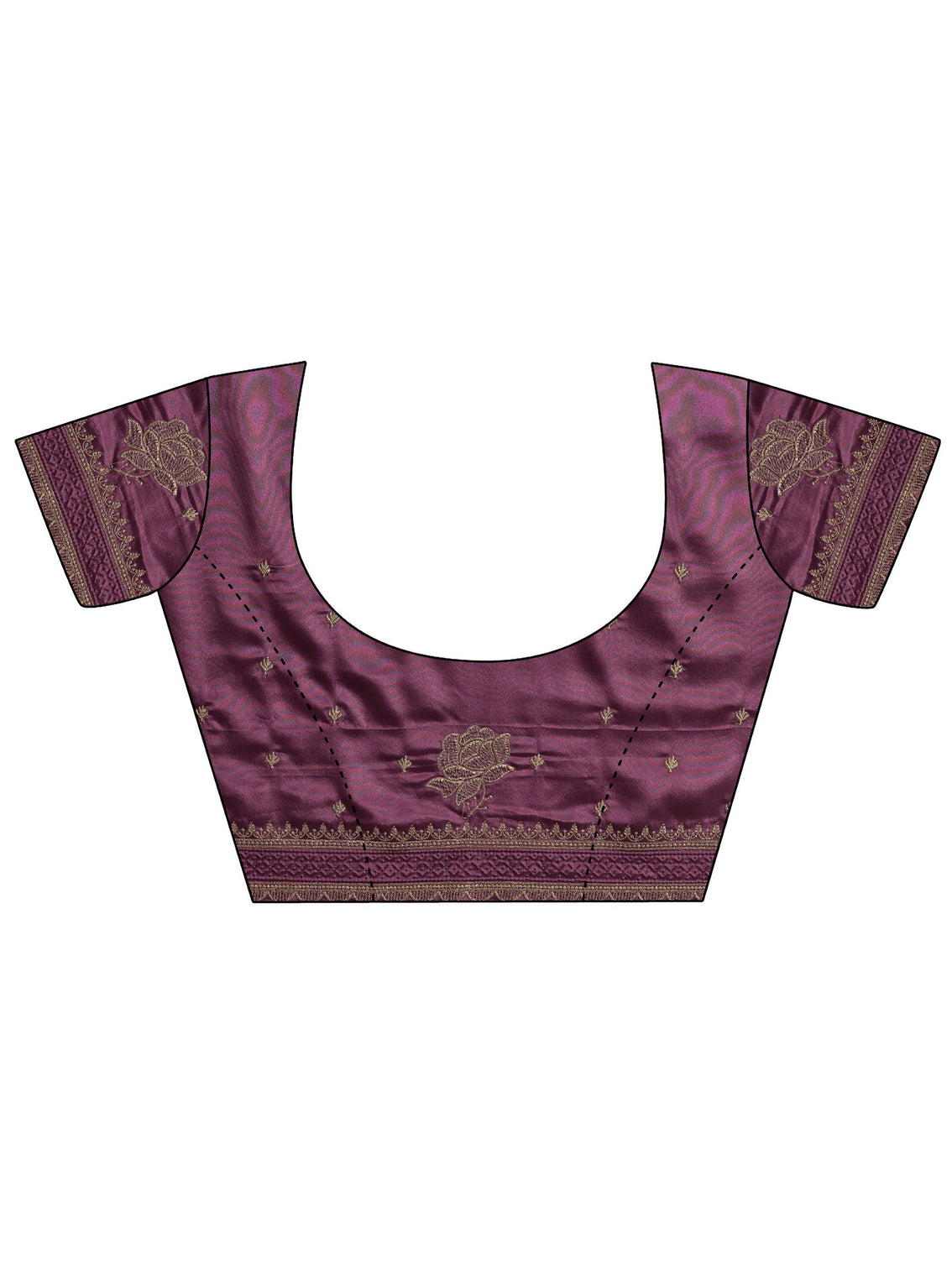 Mameraa Purple Floral Embroidered Satin Saree With Unstitched Blouse Piece